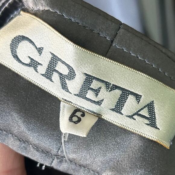 NWT Vintage GRETA Beverly Hills Steel Gray Straight Leg Silk Pants NOS Fits a 4 - Picture 3 of 15